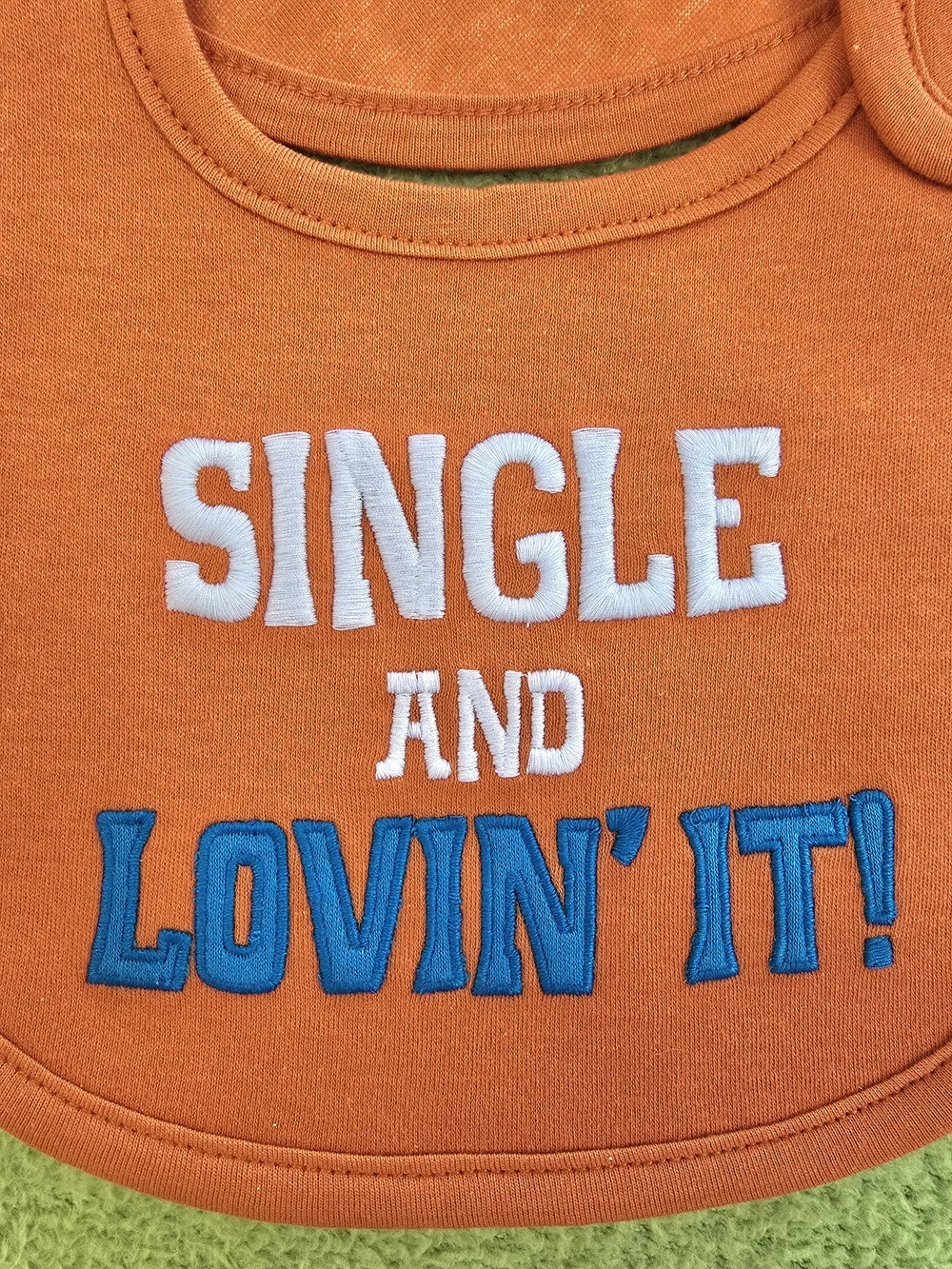 NWT  Carter's Orange Bib with White and Blue Text - 